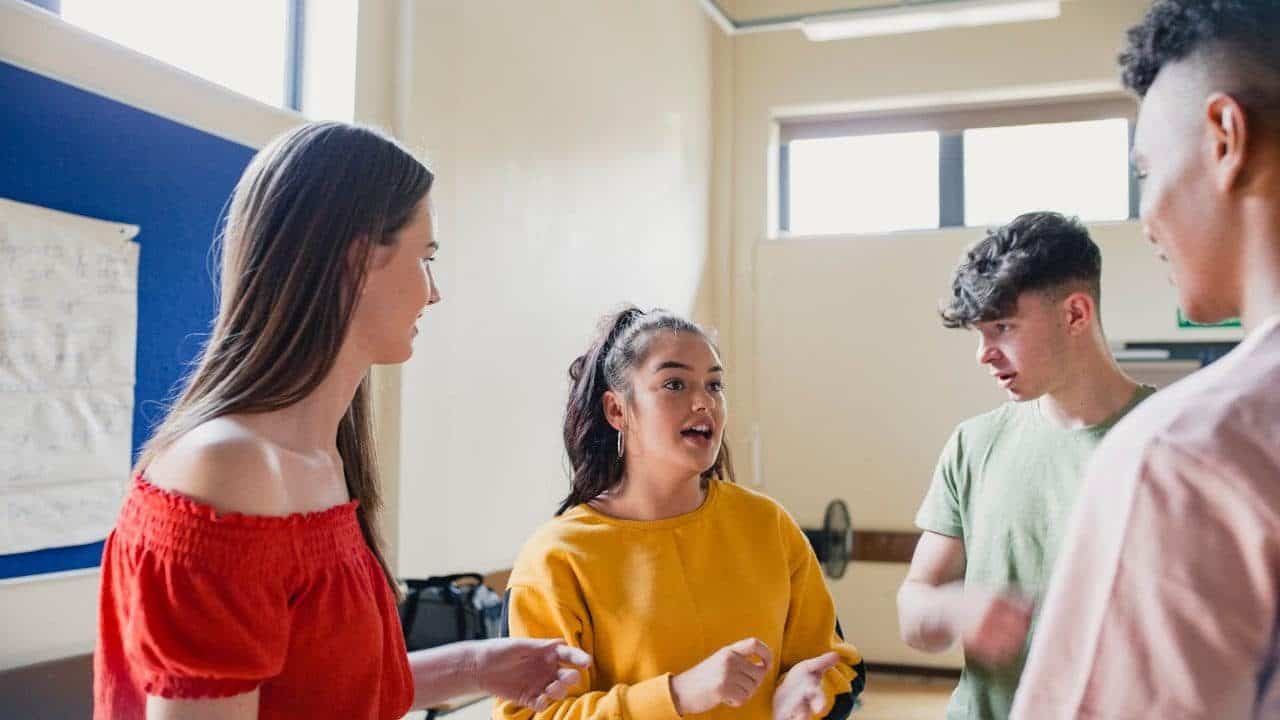 a group of people in a room